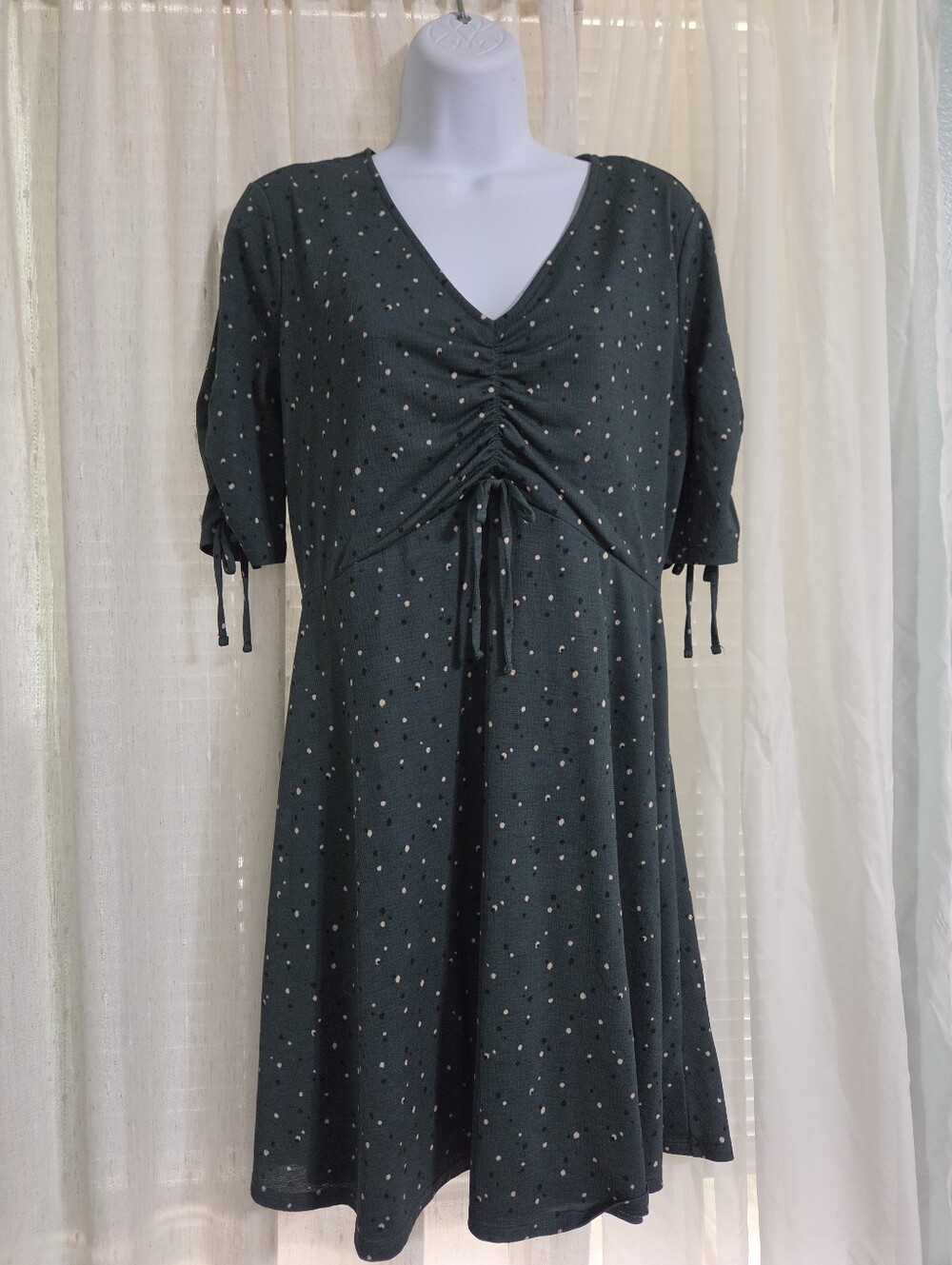 Lauren Conrad Dark Green Polka Dot V-Neck Dress